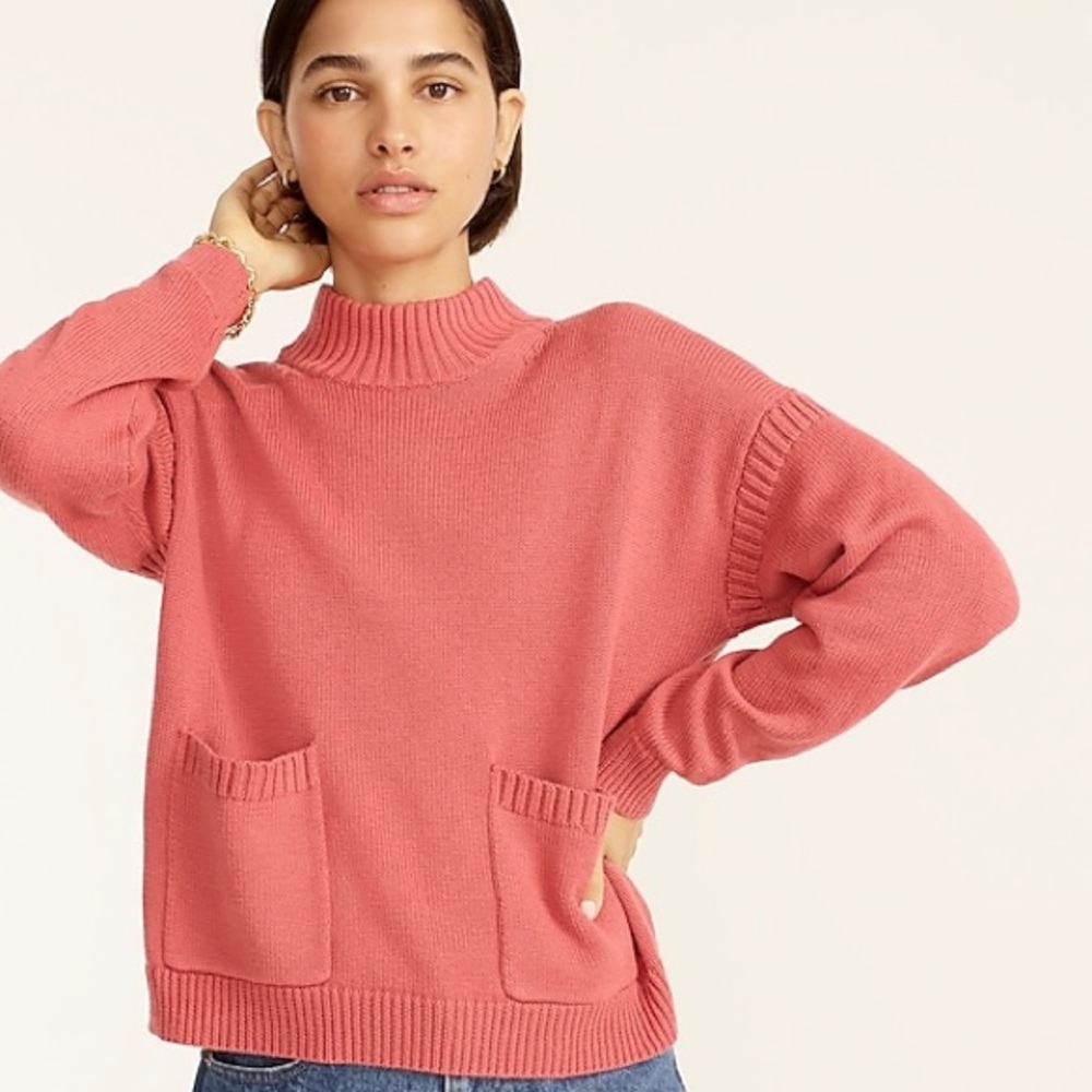 NWT Jcrew ivory Cotton Cashmere patch pocket mock turtleneck - Picture 1 of 4